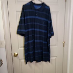 Nautica Men's Polo Size 3XL Blue Navy Stripe Short Sleeve Casual
